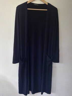 Brigitte Brianna Slinky Knit Duster Cardigan Medium Blue Sexy Modest Travel‎